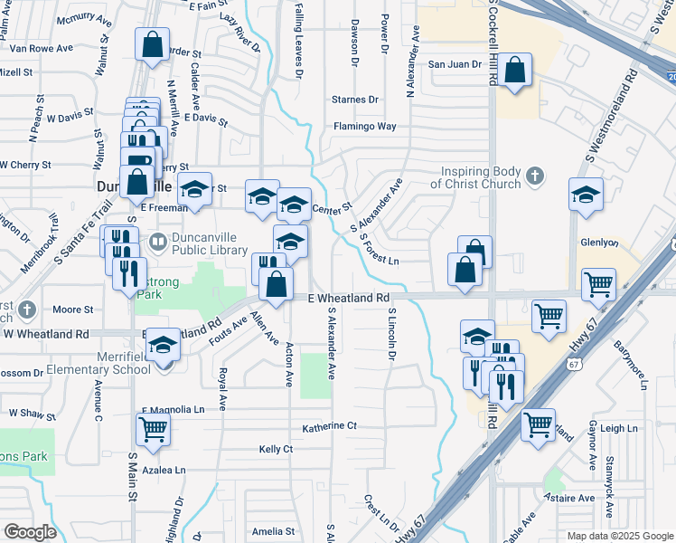 map of restaurants, bars, coffee shops, grocery stores, and more near 436 Alexander Court in Duncanville