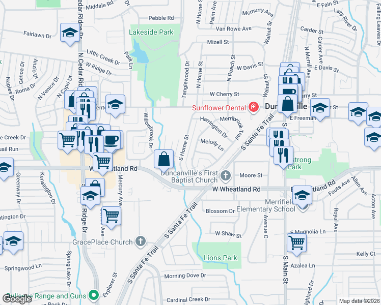map of restaurants, bars, coffee shops, grocery stores, and more near 224 South Horne Street in Duncanville