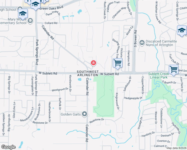 map of restaurants, bars, coffee shops, grocery stores, and more near 5735 Champion Court in Arlington