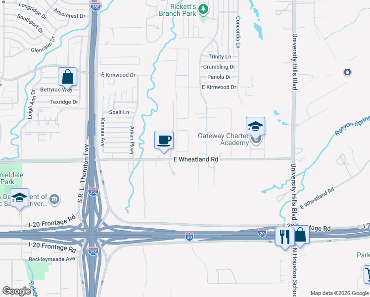 map of restaurants, bars, coffee shops, grocery stores, and more near 8105 Buford Drive in Dallas