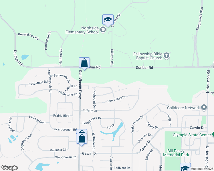 map of restaurants, bars, coffee shops, grocery stores, and more near 208 Wimbleton Circle in Warner Robins