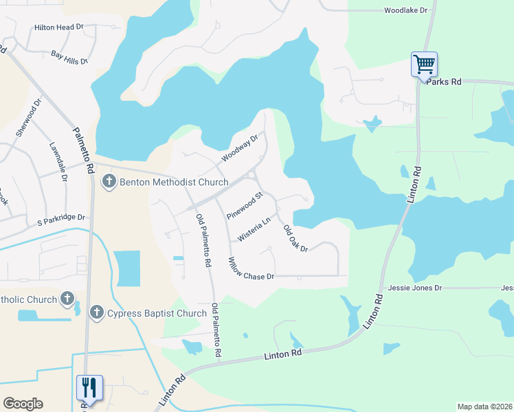 map of restaurants, bars, coffee shops, grocery stores, and more near 4909 Old Oak Drive in Benton