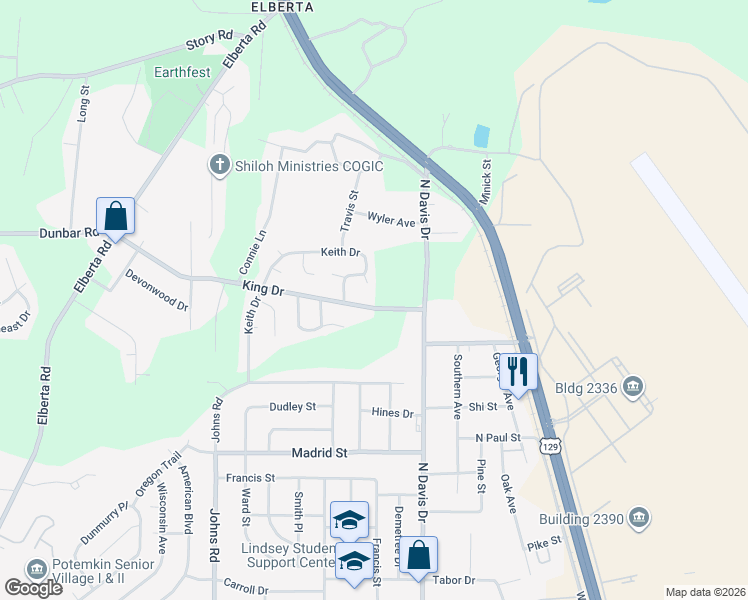 map of restaurants, bars, coffee shops, grocery stores, and more near 108 Luther Court in Warner Robins