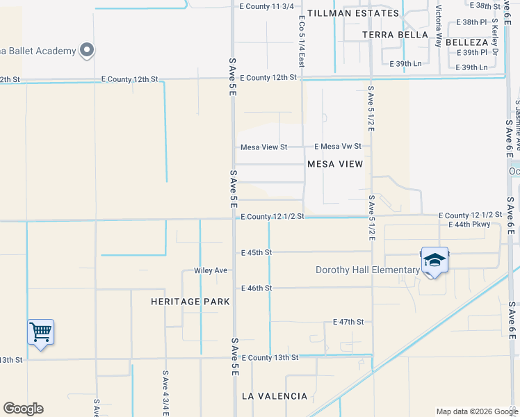 map of restaurants, bars, coffee shops, grocery stores, and more near 5176 East County 12 1/2 Street in Yuma