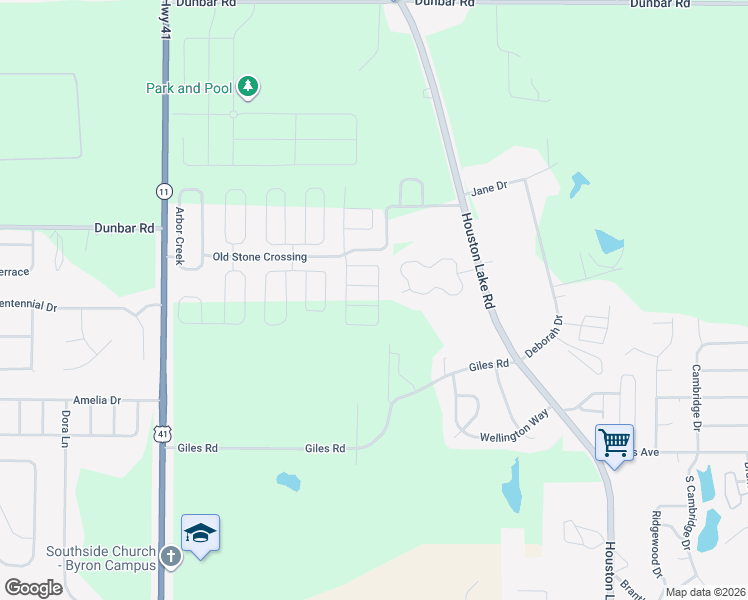 map of restaurants, bars, coffee shops, grocery stores, and more near 104 Ainsley Court in Warner Robins