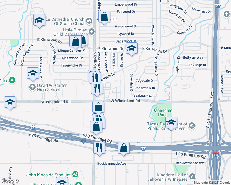 map of restaurants, bars, coffee shops, grocery stores, and more near 919 West Wheatland Road in Dallas