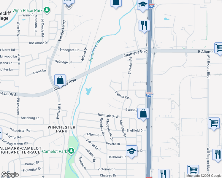map of restaurants, bars, coffee shops, grocery stores, and more near 317 Dupont Circle in Fort Worth