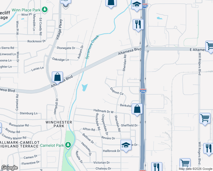 map of restaurants, bars, coffee shops, grocery stores, and more near 317 Dupont Circle in Fort Worth