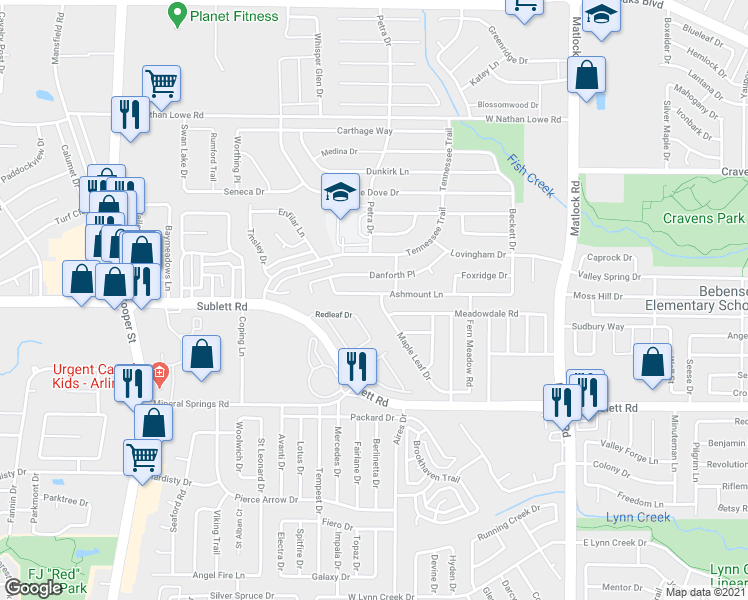 map of restaurants, bars, coffee shops, grocery stores, and more near 942 Ashmount Lane in Arlington
