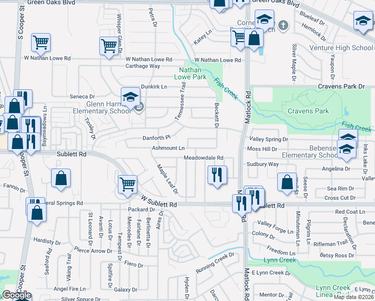map of restaurants, bars, coffee shops, grocery stores, and more near 901 Ashmount Lane in Arlington