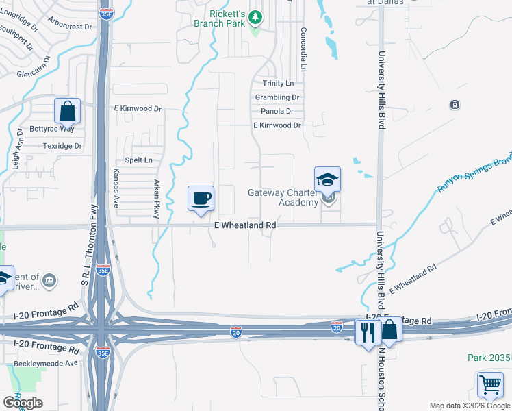 map of restaurants, bars, coffee shops, grocery stores, and more near 8105 Buford Drive in Dallas