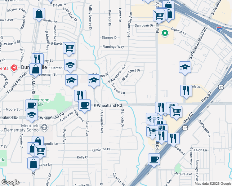 map of restaurants, bars, coffee shops, grocery stores, and more near 718 South Forest Lane in Duncanville