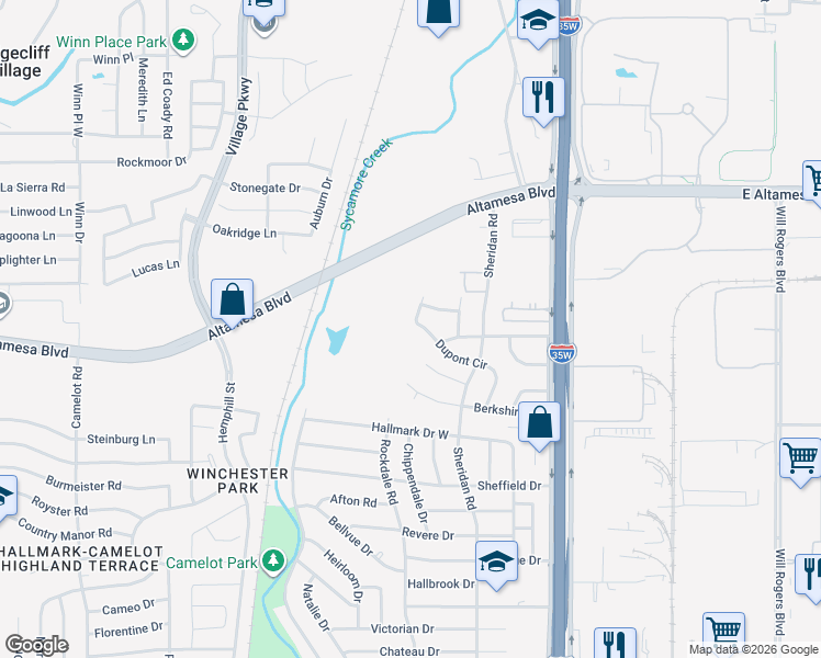 map of restaurants, bars, coffee shops, grocery stores, and more near 317 Dupont Circle in Fort Worth