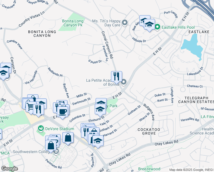 map of restaurants, bars, coffee shops, grocery stores, and more near 1755 Hampton Court in Bonita
