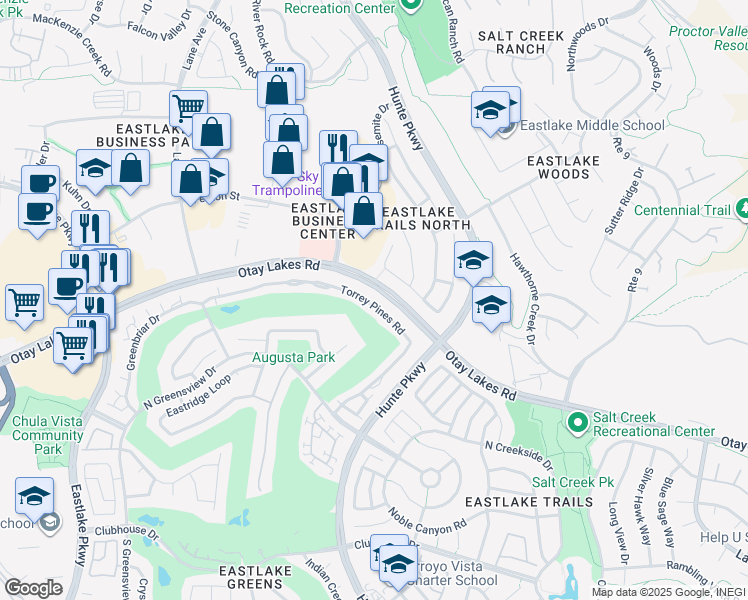 map of restaurants, bars, coffee shops, grocery stores, and more near 2505 La Costa Avenue in Chula Vista