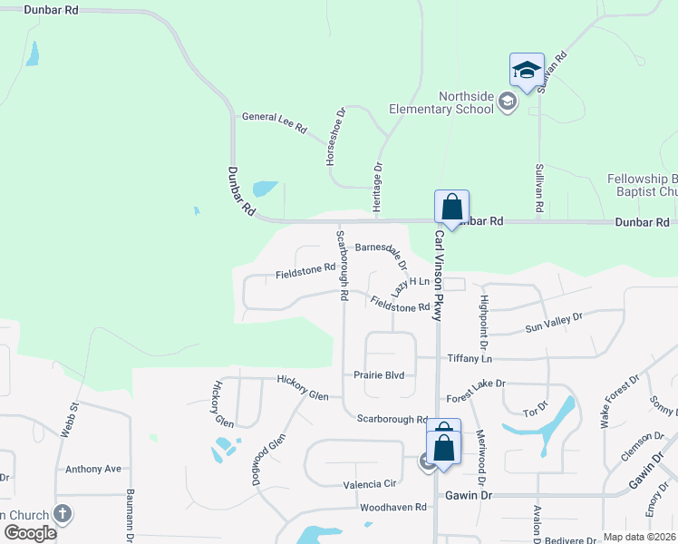 map of restaurants, bars, coffee shops, grocery stores, and more near 405 Scarborough Road in Warner Robins
