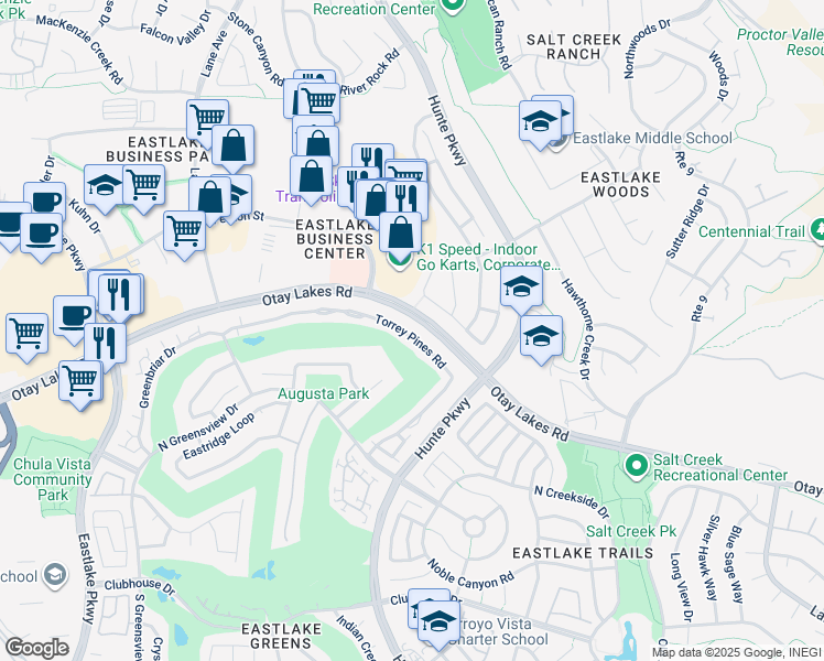 map of restaurants, bars, coffee shops, grocery stores, and more near 2505 La Costa Avenue in Chula Vista
