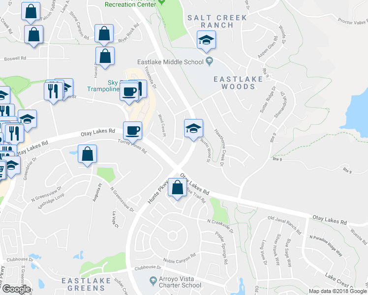 map of restaurants, bars, coffee shops, grocery stores, and more near 2656 Table Rock Avenue in Chula Vista