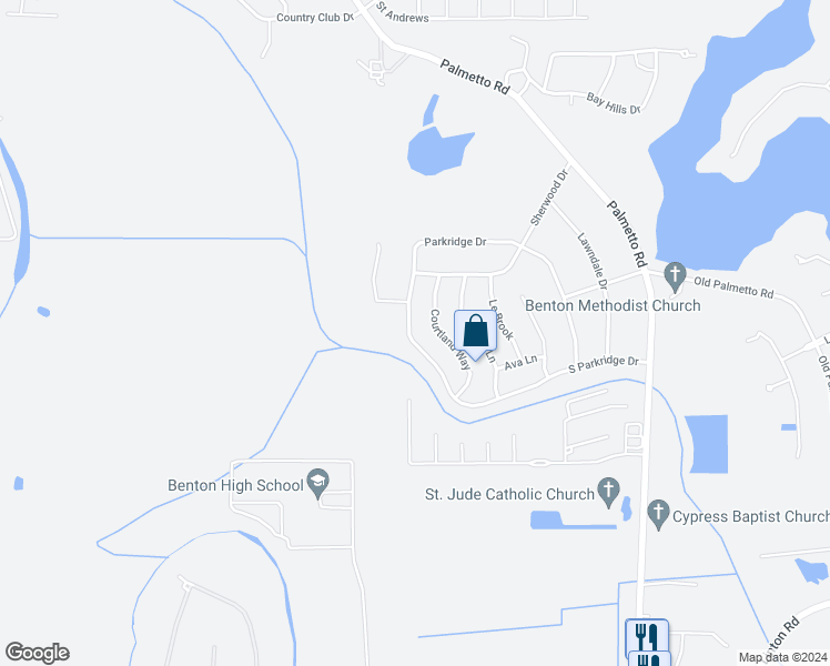map of restaurants, bars, coffee shops, grocery stores, and more near 4229 Parkridge Drive in Benton