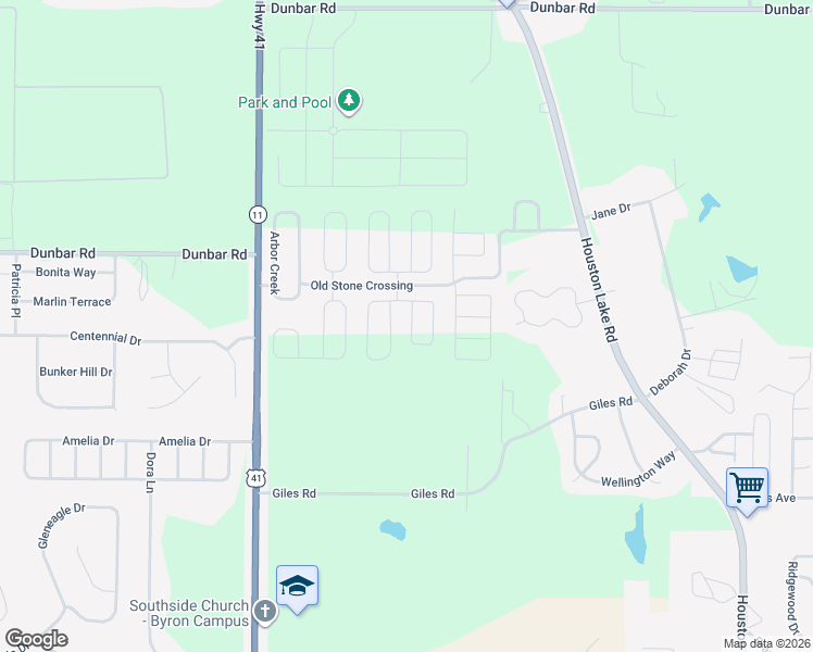 map of restaurants, bars, coffee shops, grocery stores, and more near Old Stone Crossing in Byron