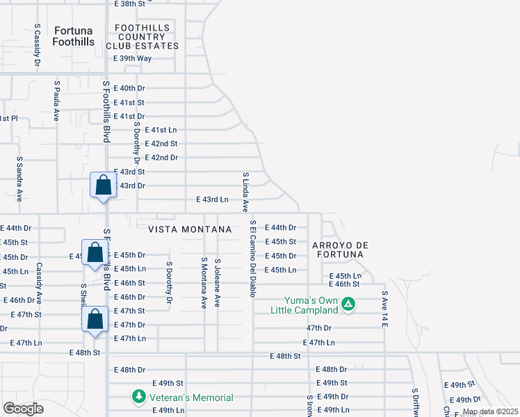 map of restaurants, bars, coffee shops, grocery stores, and more near 13540 East 44th Street in Yuma