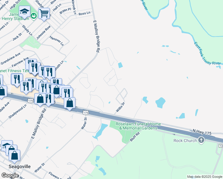 map of restaurants, bars, coffee shops, grocery stores, and more near 314 Victor Drive in Seagoville