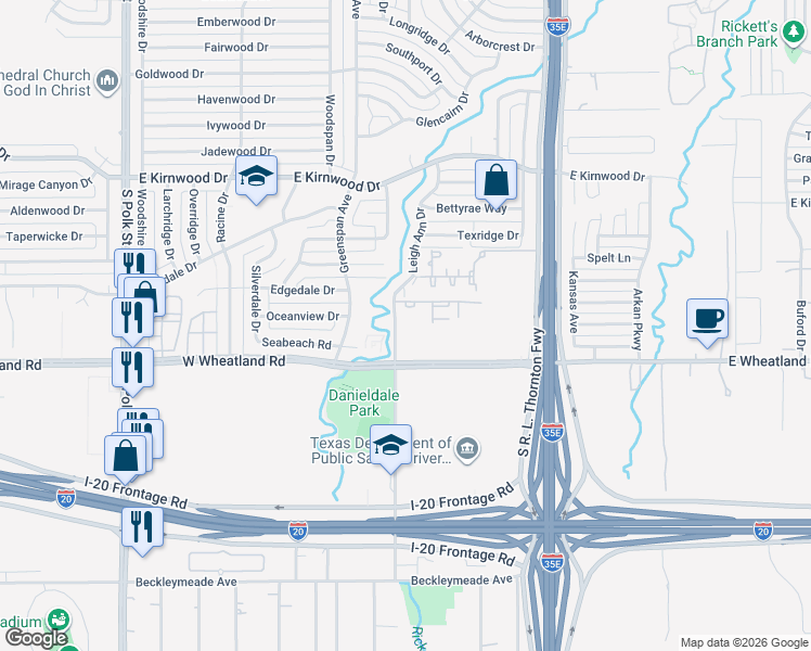 map of restaurants, bars, coffee shops, grocery stores, and more near 443 West Wheatland Road in Dallas