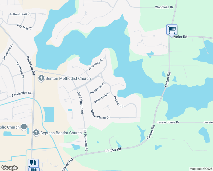 map of restaurants, bars, coffee shops, grocery stores, and more near 4909 Old Oak Drive in Benton