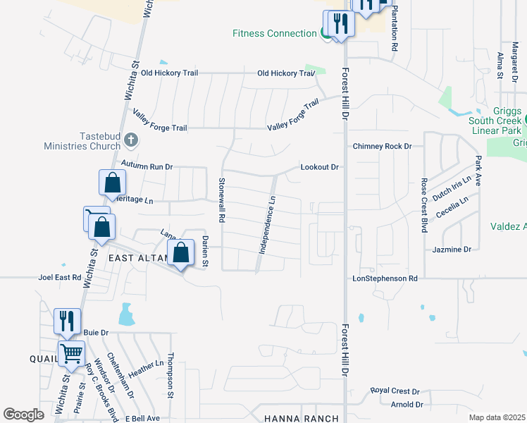 map of restaurants, bars, coffee shops, grocery stores, and more near 3240 Heritage Lane in Forest Hill