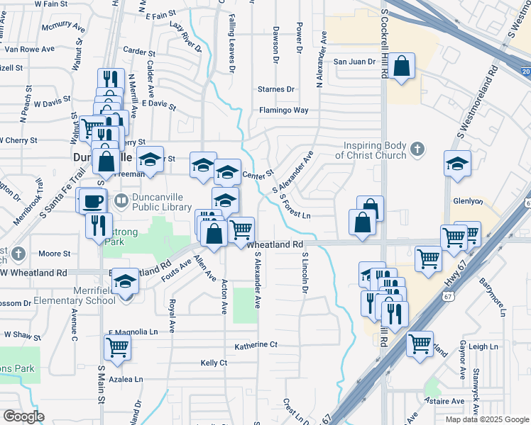 map of restaurants, bars, coffee shops, grocery stores, and more near 436 Alexander Court in Duncanville