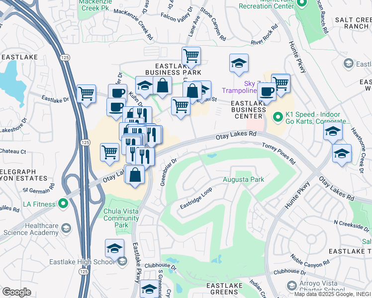 map of restaurants, bars, coffee shops, grocery stores, and more near 950 Riveroaks Court in Chula Vista