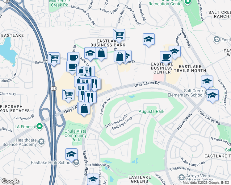 map of restaurants, bars, coffee shops, grocery stores, and more near 950 Riveroaks Court in Chula Vista