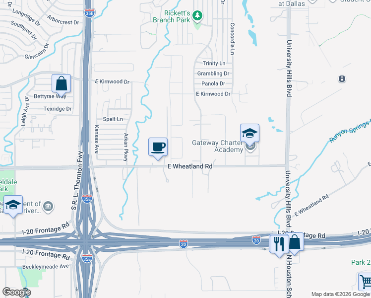 map of restaurants, bars, coffee shops, grocery stores, and more near 8105 Buford Drive in Dallas