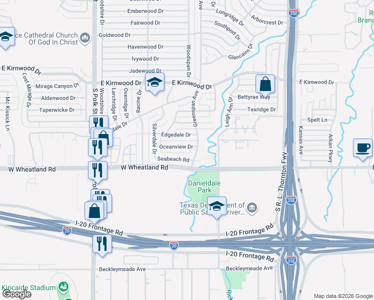 map of restaurants, bars, coffee shops, grocery stores, and more near 628 Oceanview Drive in Dallas