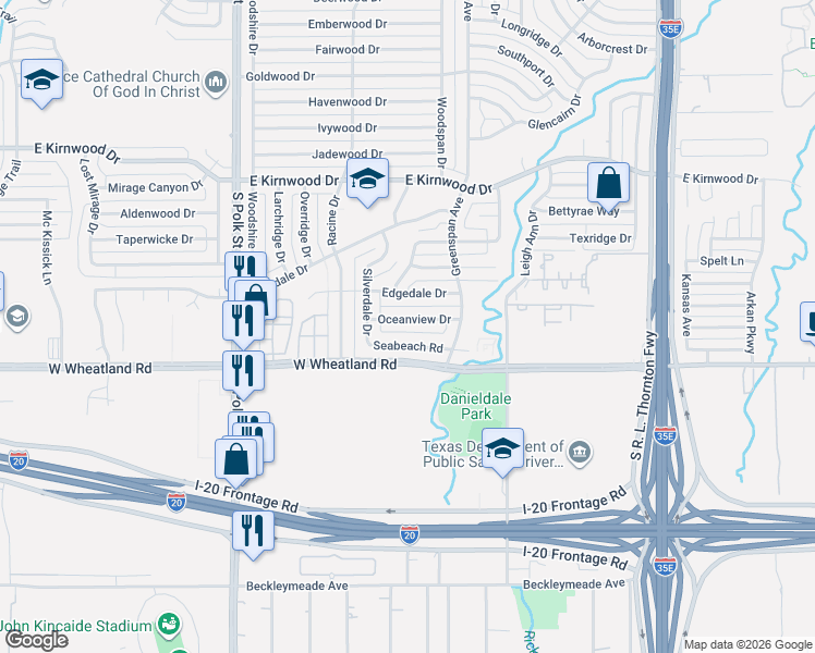 map of restaurants, bars, coffee shops, grocery stores, and more near 724 Oceanview Drive in Dallas