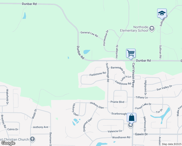 map of restaurants, bars, coffee shops, grocery stores, and more near 602 Fieldstone Road in Warner Robins