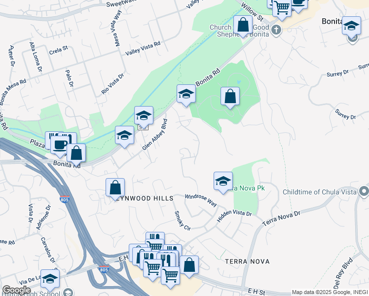 map of restaurants, bars, coffee shops, grocery stores, and more near Randy Lane in Bonita