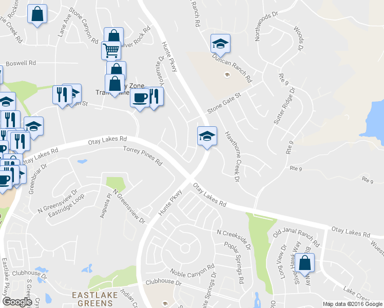 map of restaurants, bars, coffee shops, grocery stores, and more near 2655 Table Rock Avenue in Chula Vista