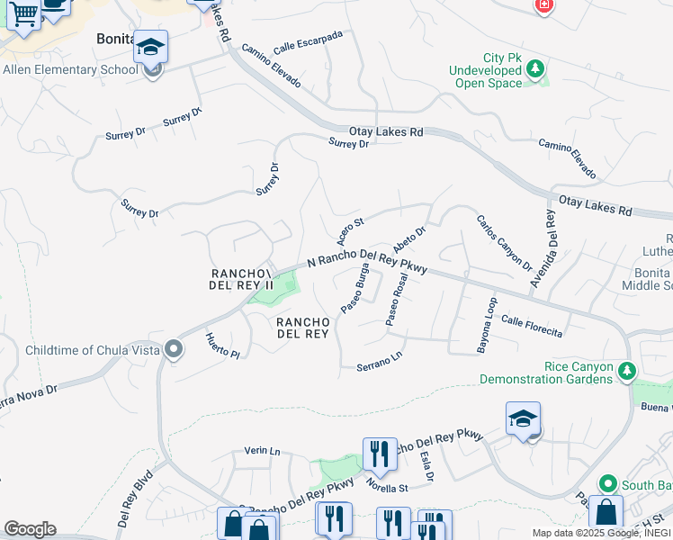 map of restaurants, bars, coffee shops, grocery stores, and more near 987 Palencia Court in Chula Vista