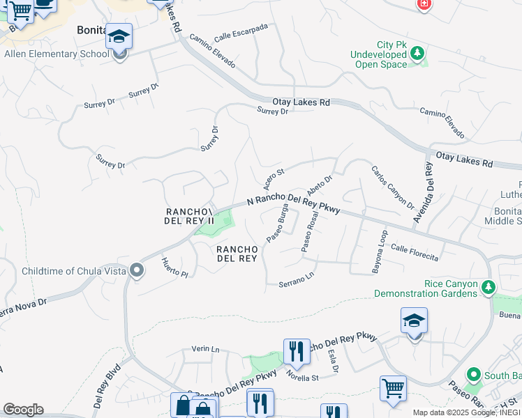 map of restaurants, bars, coffee shops, grocery stores, and more near 987 Palencia Court in Chula Vista