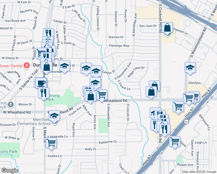 map of restaurants, bars, coffee shops, grocery stores, and more near 434 South Alexander Avenue in Duncanville