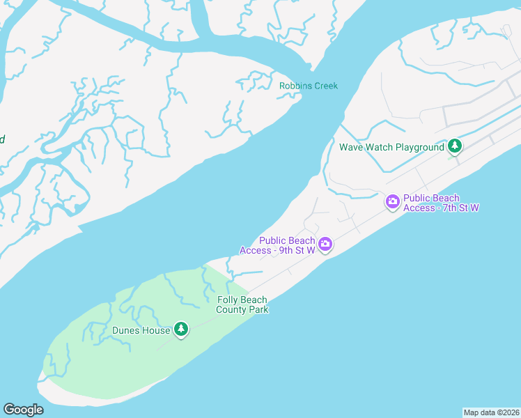 map of restaurants, bars, coffee shops, grocery stores, and more near 66 9th Street West in Folly Beach