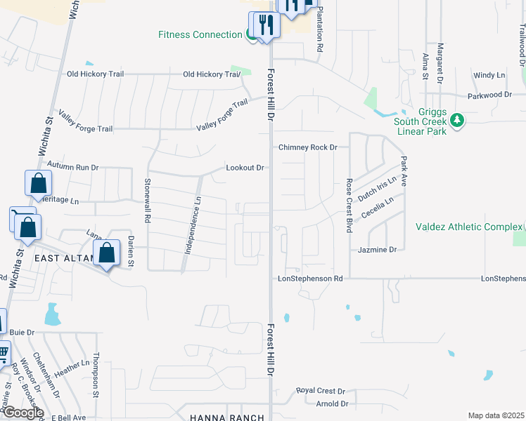 map of restaurants, bars, coffee shops, grocery stores, and more near 3417 Heritage Lane in Forest Hill