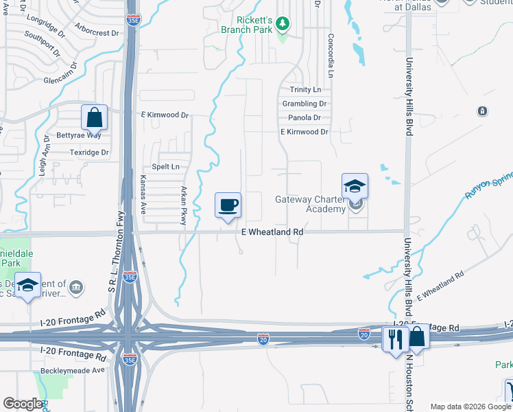 map of restaurants, bars, coffee shops, grocery stores, and more near 8105 Buford Drive in Dallas