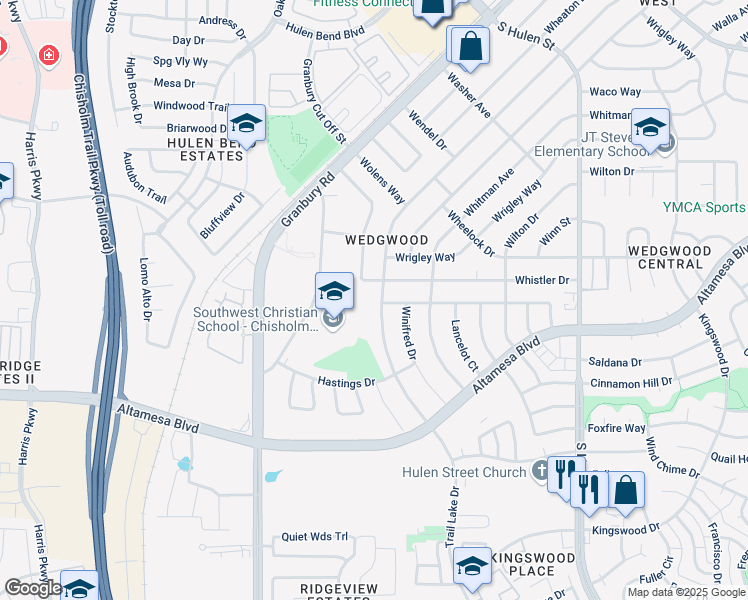 map of restaurants, bars, coffee shops, grocery stores, and more near 5158 Winesanker Way in Fort Worth