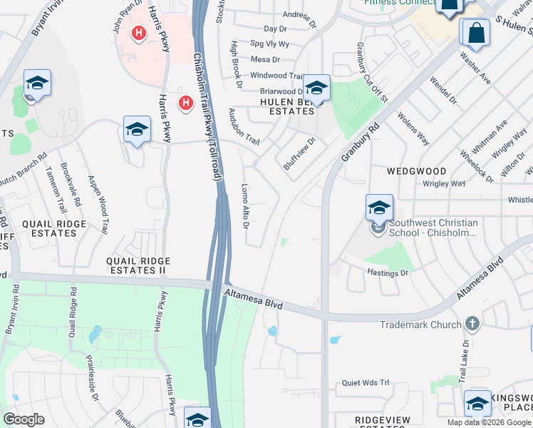 map of restaurants, bars, coffee shops, grocery stores, and more near 6832 Cold Water Canyon Road in Fort Worth