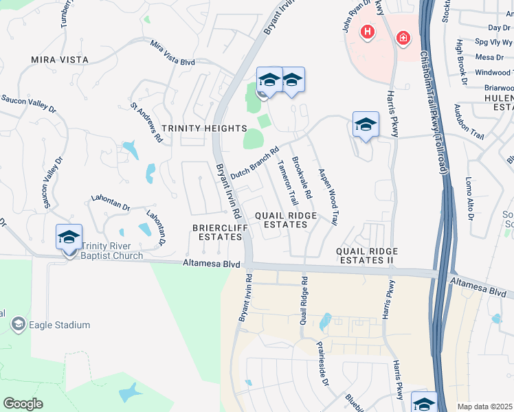 map of restaurants, bars, coffee shops, grocery stores, and more near 6989 Bryant Irvin Road in Fort Worth