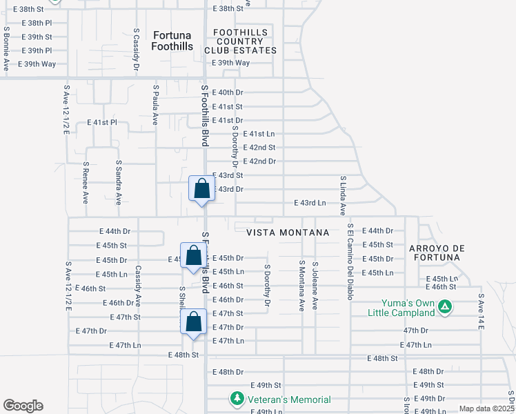 map of restaurants, bars, coffee shops, grocery stores, and more near 13240 East 44th Street in Yuma