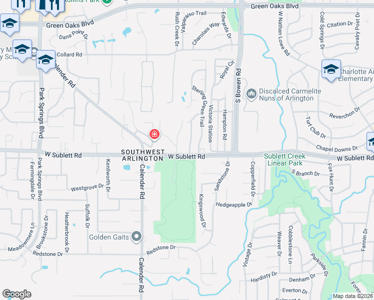 map of restaurants, bars, coffee shops, grocery stores, and more near 2701 West Sublett Road in Arlington