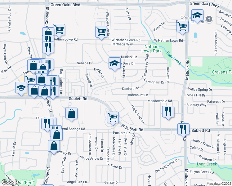 map of restaurants, bars, coffee shops, grocery stores, and more near 1001 Ashmount Lane in Arlington